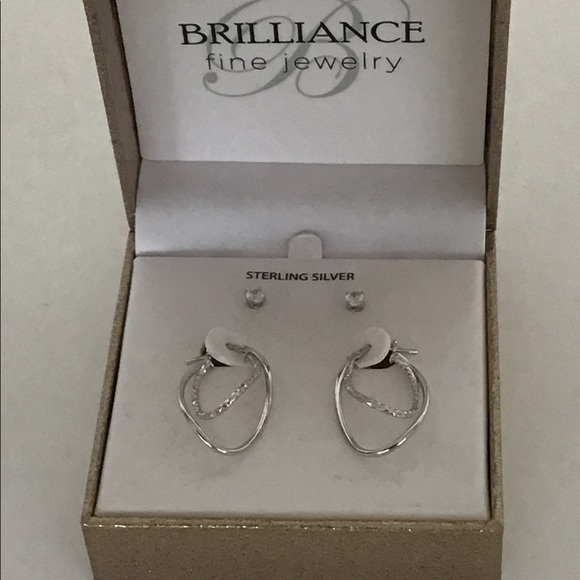BRILLIANCE STERLING SILVER HOOPS AND CUBIC ZIRCONIA STUDS NWT - Picture 4 of 11